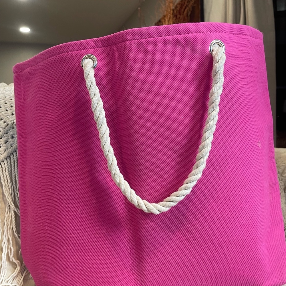 Toucan Do It Tropical Beach Tote Canvas Rope Handle Aqua Pink​​ - Picture 5 of 7